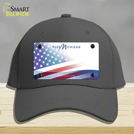 Pure Michigan Plate American Flag Novelty License Plate Hat Cotton / Charcoal