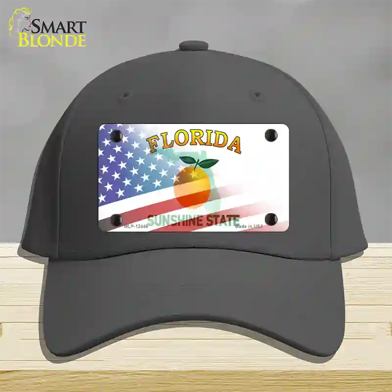 Florida Orange with American Flag Novelty License Plate Hat Cotton / Charcoal