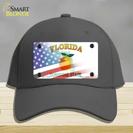 Florida Orange with American Flag Novelty License Plate Hat Cotton / Charcoal