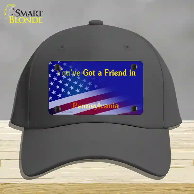 Pennsylvania Blue with American Flag Novelty License Plate Hat Cotton / Charcoal