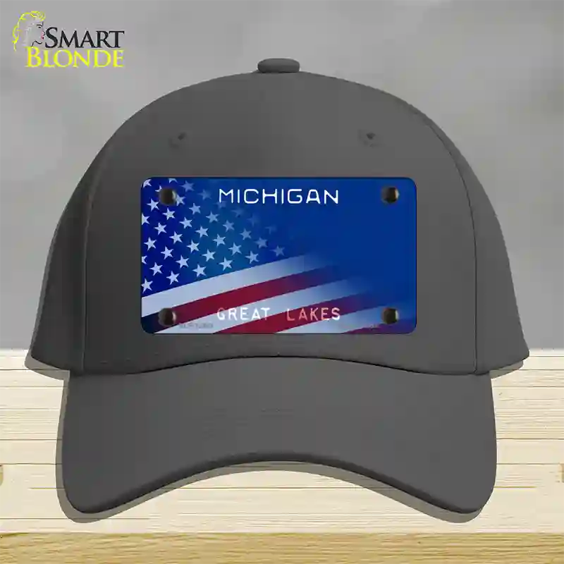 Michigan Great Lakes Plate American Flag Novelty License Plate Hat Cotton / Charcoal