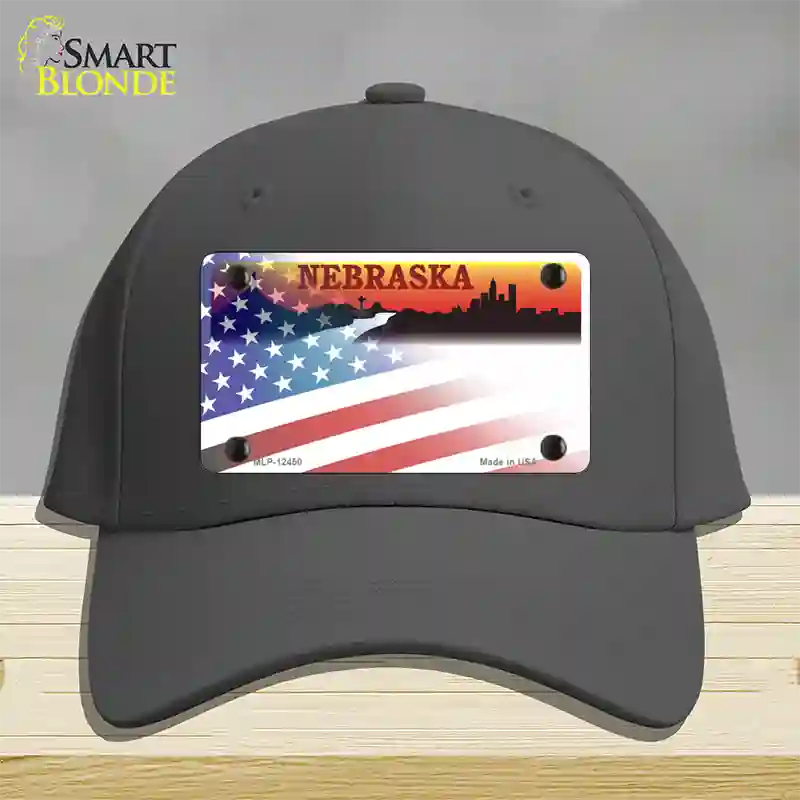 Nebraska Amber with American Flag Novelty License Plate Hat Cotton / Charcoal