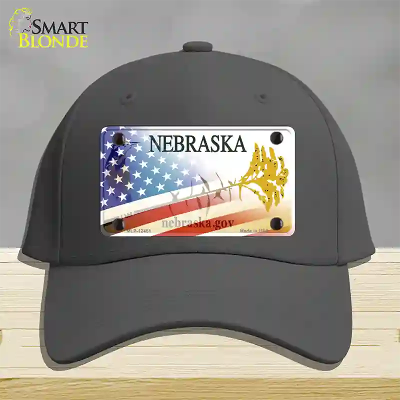 Nebraska Plate American Flag Novelty License Plate Hat Cotton / Charcoal