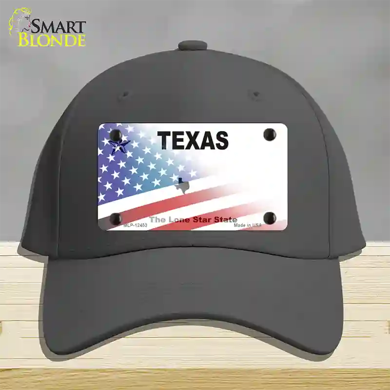 Texas White with American Flag Novelty License Plate Hat Cotton / Charcoal