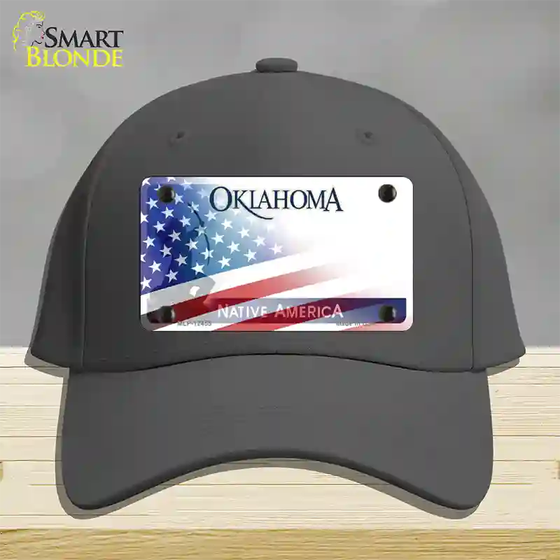 Oklahoma Bow with American Flag Novelty License Plate Hat Cotton / Charcoal