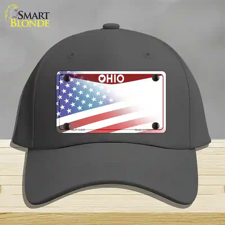 Ohio State American Flag Novelty License Plate Hat Cotton / Charcoal