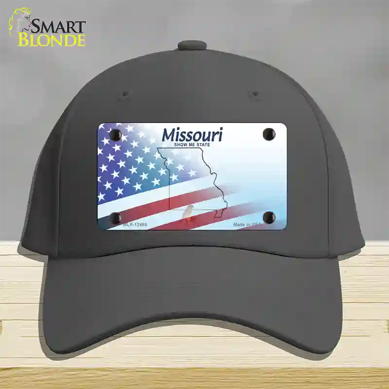 Missouri Show Me with American Flag Novelty License Plate Hat Cotton / Charcoal