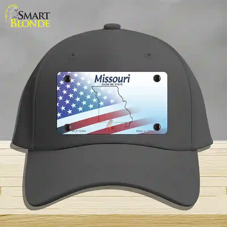 Missouri Show Me with American Flag Novelty License Plate Hat Cotton / Charcoal