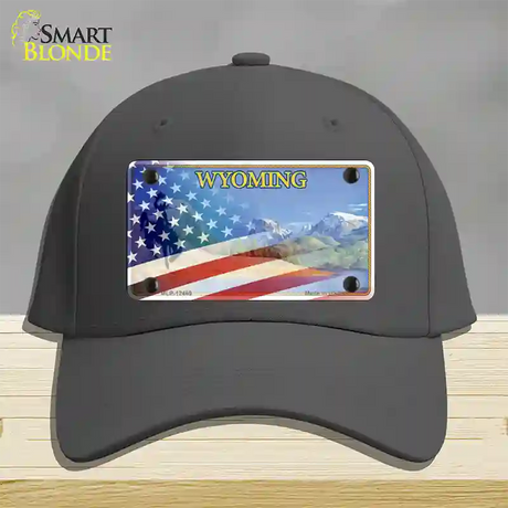 Wyoming State with American Flag Novelty License Plate Hat Cotton / Charcoal