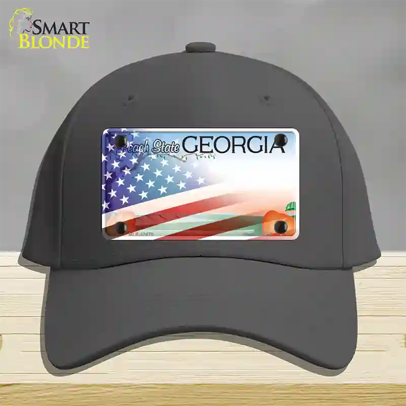 Georgia Peach with American Flag Novelty License Plate Hat Cotton / Charcoal