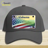 Alabama State with American Flag Novelty License Plate Hat Gray Cotton