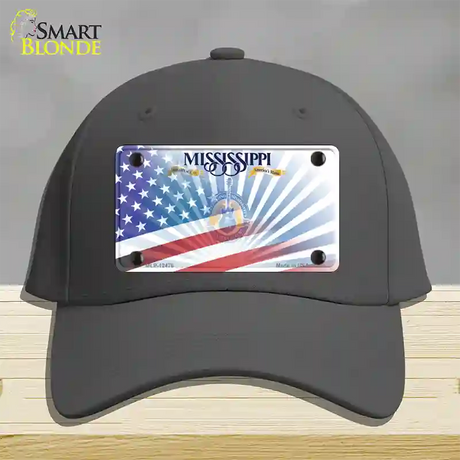 Mississippi Blue with American Flag Novelty License Plate Hat Cotton / Charcoal