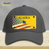 Alaska Yellow with American Flag Novelty License Plate Hat Gray Cotton