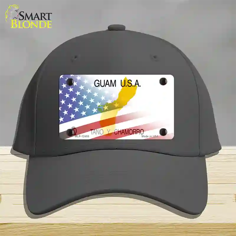 Guam with American Flag Novelty License Plate Hat Cotton / Charcoal