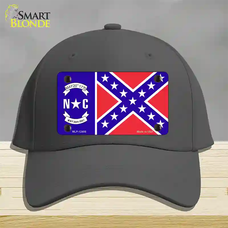 North Carolina Confederate Flag Novelty License Plate Hat Cotton / Charcoal