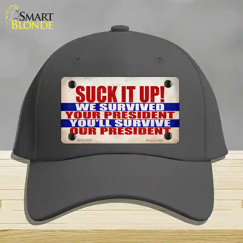 Suck It Up We Survived Novelty License Plate Hat Cotton / Charcoal