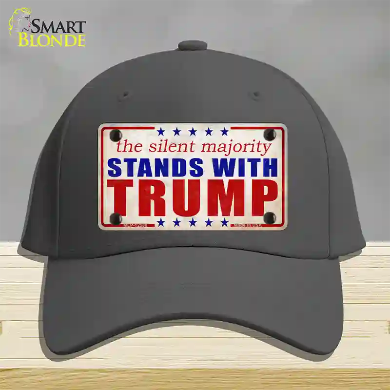 Silent Majority Stands with Trump Novelty License Plate Hat Cotton / Charcoal