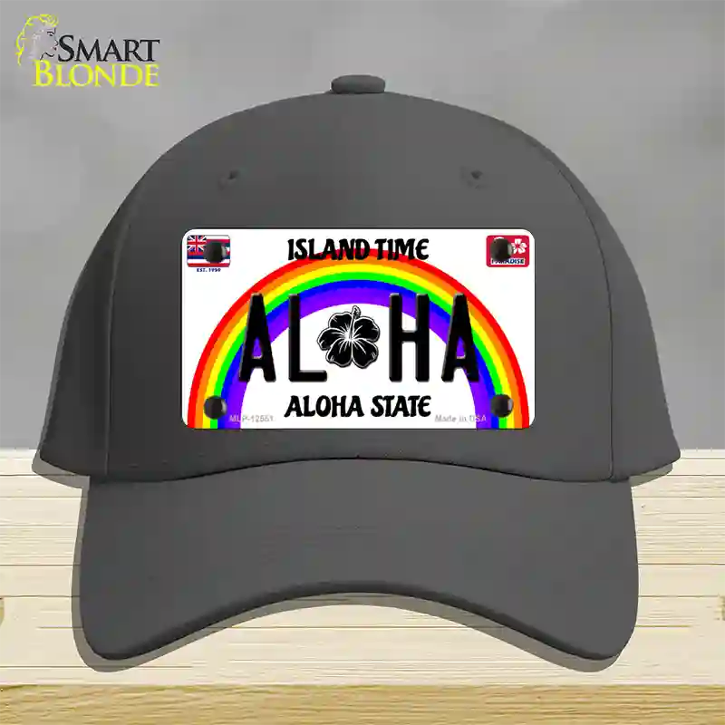 Aloha Hawaii Island Time Novelty License Plate Hat Cotton / Charcoal