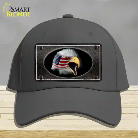 American Flag Eagle Black Novelty License Plate Hat Cotton / Charcoal