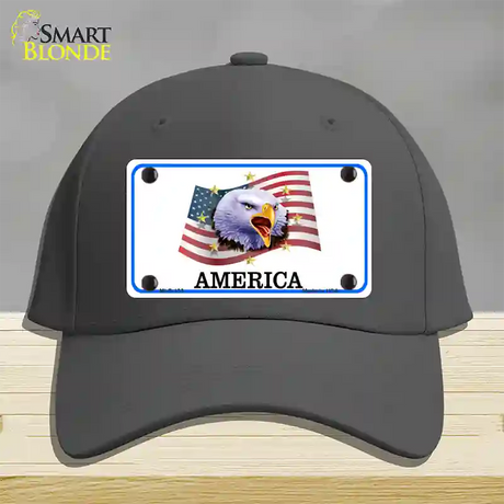 Waving Flag Bald Eagle Novelty License Plate Hat Cotton / Charcoal