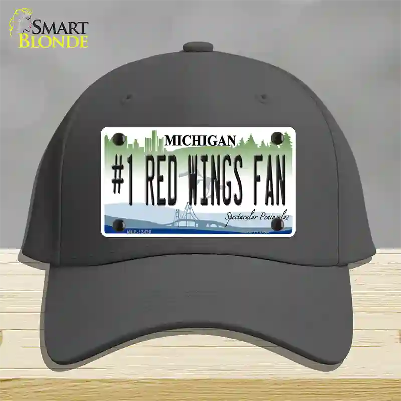 Number 1 Red Wings Fan Novelty License Plate Hat Tag Cotton / Charcoal