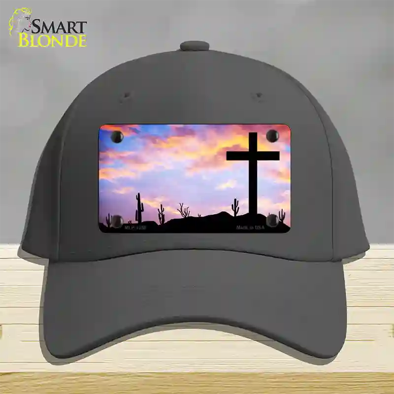 Cross Sunrise Photograph Novelty License Plate Hat Cotton / Charcoal