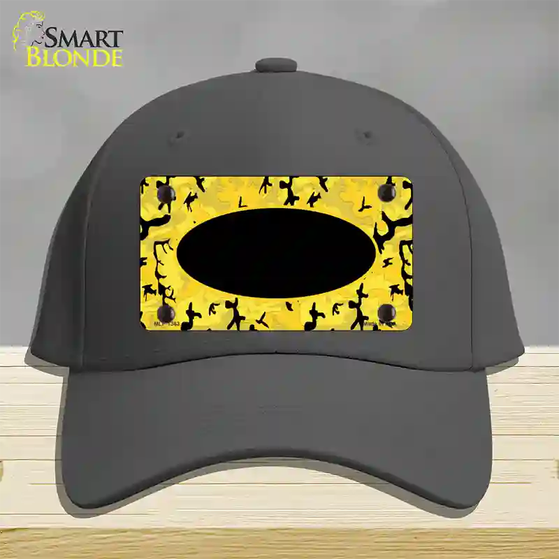 Yellow Black Camouflage With Black Center Oval Novelty License Plate Hat Cotton / Charcoal