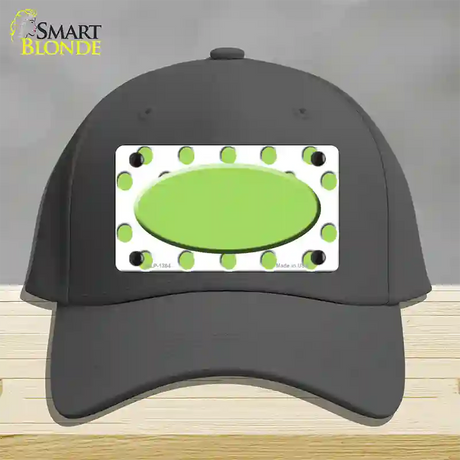 Lime Green White Polka Dot Center Oval Novelty License Plate Hat Cotton / Charcoal