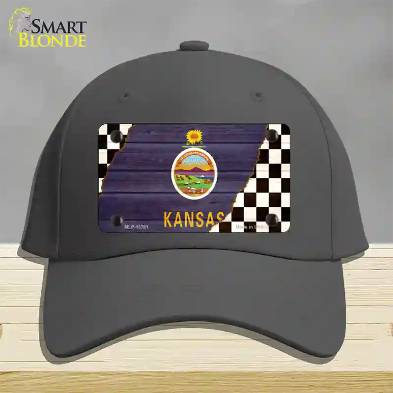 Kansas Racing Flag Novelty License Plate Hat Tag Cotton / Charcoal