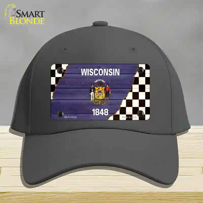 Wisconsin Racing Flag Novelty License Plate Hat Tag Cotton / Charcoal