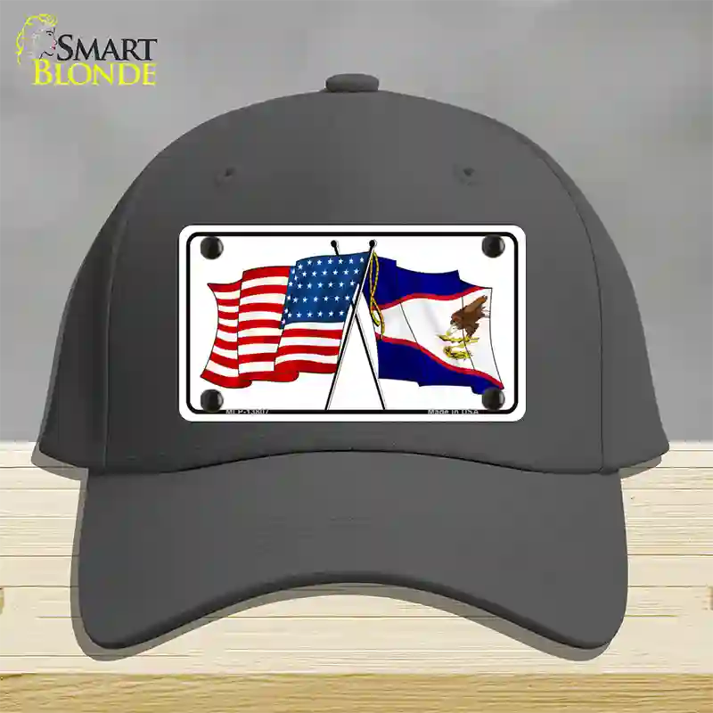 American Samoa USA Crossed Flags Novelty License Plate Hat Tag Cotton / Charcoal