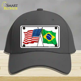 Brazil USA Crossed Flags Novelty License Plate Hat Tag Cotton / Charcoal