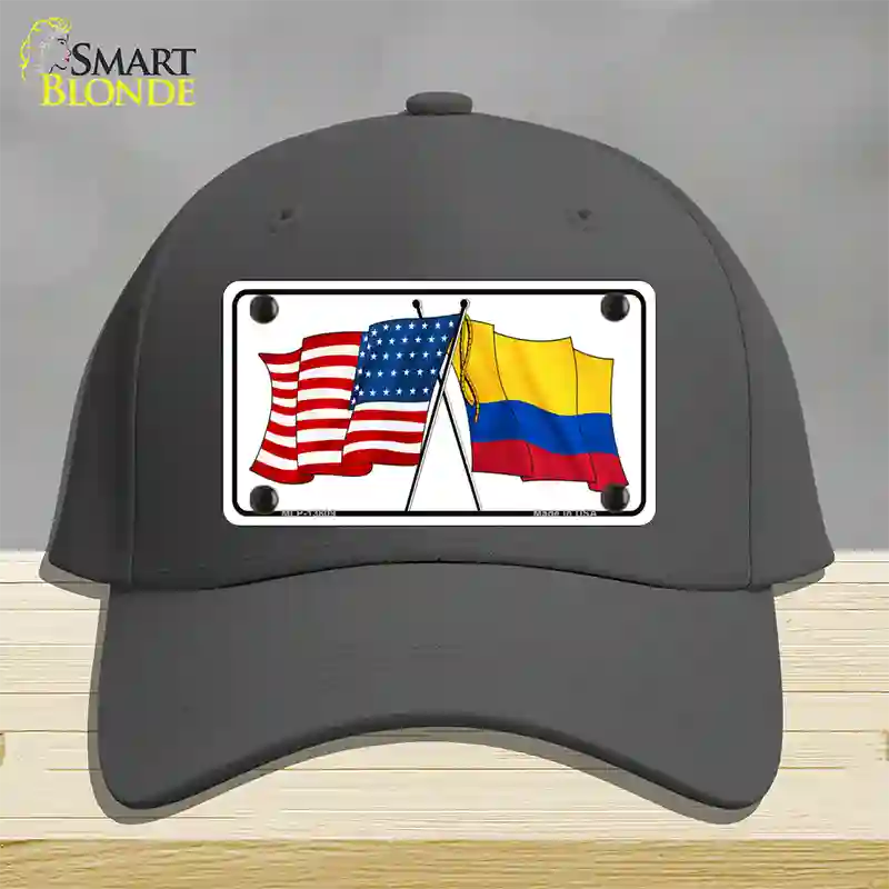 Colombia USA Crossed Flags Novelty License Plate Hat Tag Cotton / Charcoal