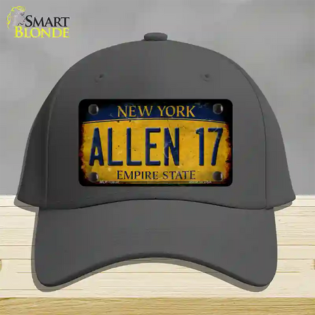 Allen 17 New York Yellow Novelty License Plate Hat Tag Cotton / Charcoal