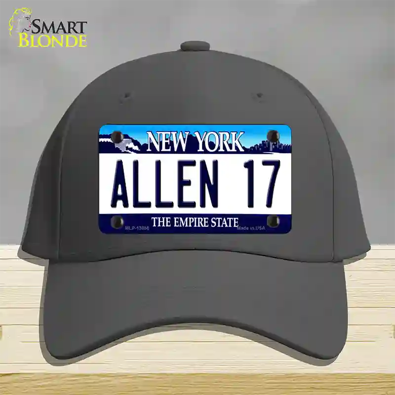 Allen 17 NY Blue Novelty License Plate Hat Tag Cotton / Charcoal