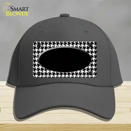 White Black Houndstooth Black Center Oval Novelty License Plate Hat Cotton / Charcoal