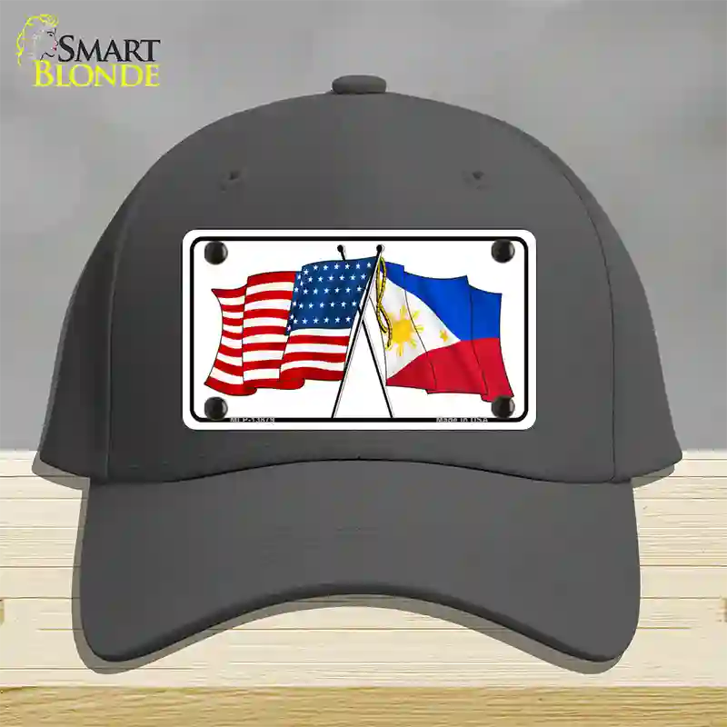 Philippines US Crossed Flag Novelty License Plate Hat Tag Cotton / Charcoal