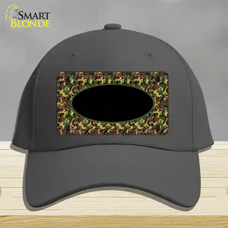 Green Camo Oval With Black Oval Center Novelty License Plate Hat Cotton / Charcoal