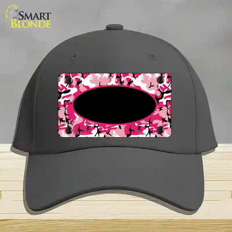 Pink Camo With Black Center Oval Novelty License Plate Hat Cotton / Charcoal