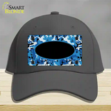 Blue Camo With Black Center Oval Novelty License Plate Hat Cotton / Charcoal