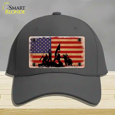 Grunge American Flag with Soldiers Novelty License Plate Hat Tag Cotton / Charcoal