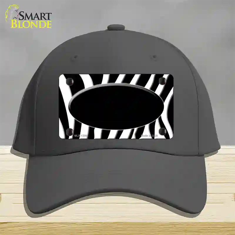 Black White Zebra Center Oval Novelty License Plate Hat Cotton / Charcoal