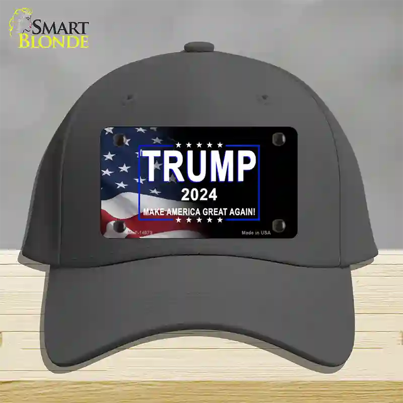 Trump 2024 Flag | Black Novelty License Plate Hat Cotton / Charcoal