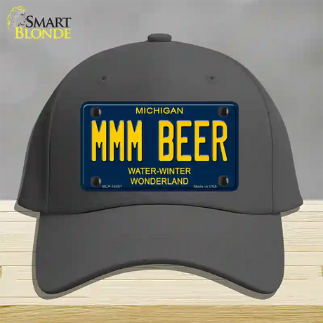 Mmm Beer Michigan Blue Novelty License Plate Hat Cotton / Charcoal