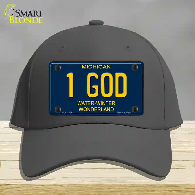 1 God Michigan Blue Novelty License Plate Hat Cotton / Charcoal