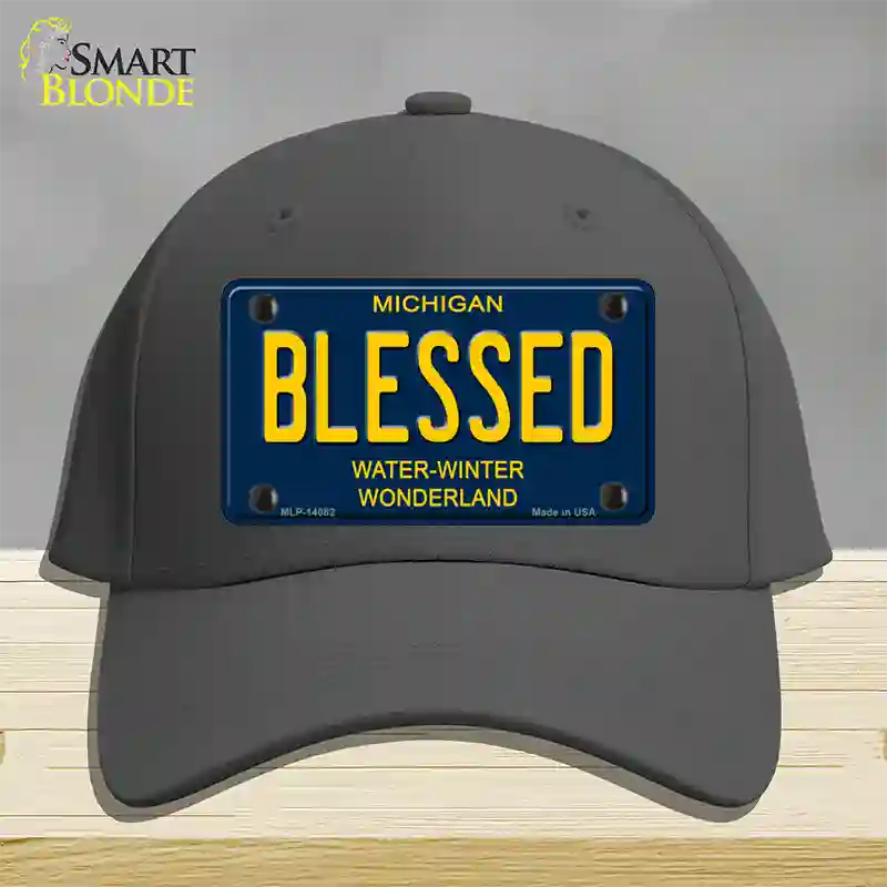 Blessed Michigan Blue Novelty License Plate Hat Cotton / Charcoal