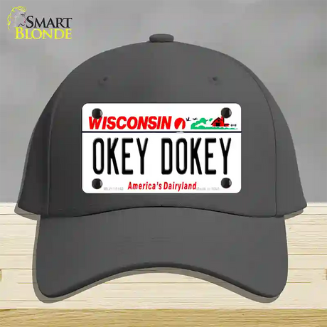 Okey Dokey Wisconsin State Background Novelty License Plate Hat Cotton / Charcoal