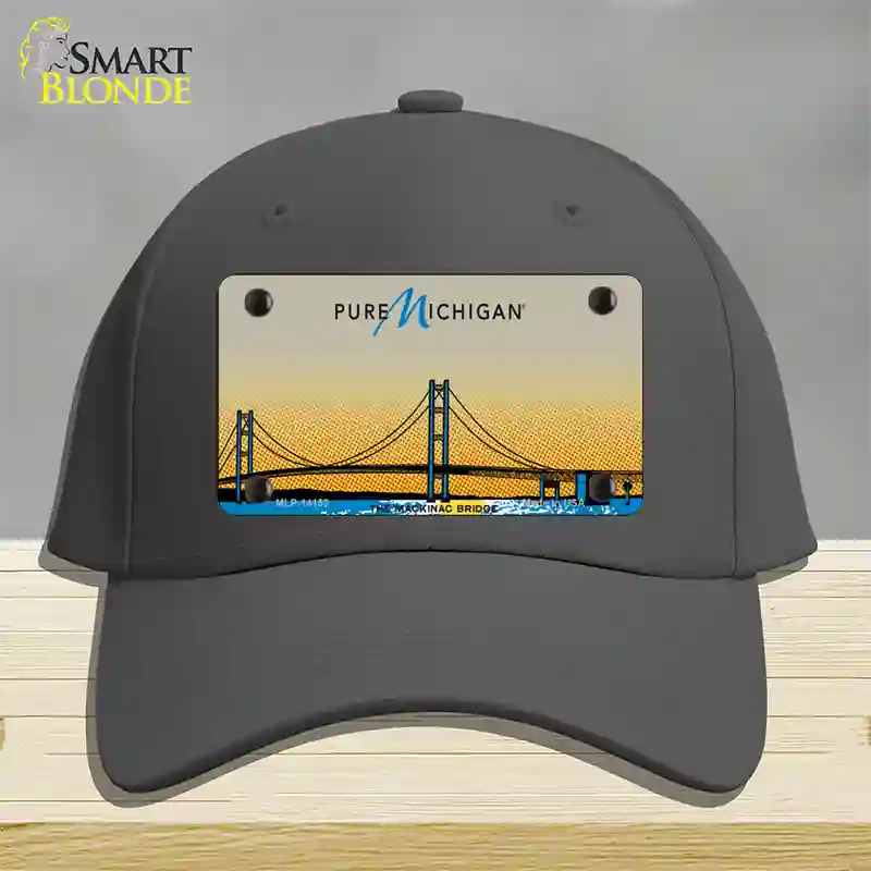 Pure Michigan Mackinac Bridge Novelty License Plate Hat Cotton / Charcoal