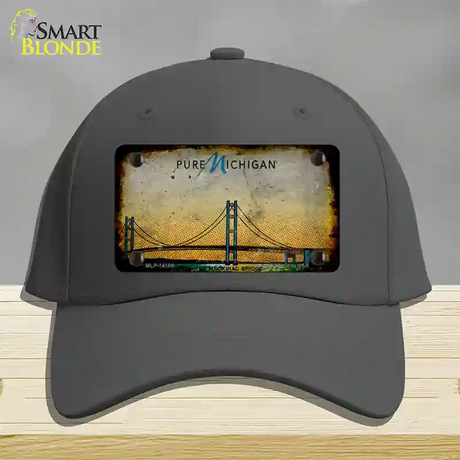 Pure Michigan Mackinac Bridge Rusty Novelty License Plate Hat Cotton / Charcoal