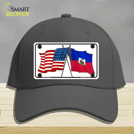 Haiti Crossed US Flag Novelty License Plate Hat Cotton / Charcoal